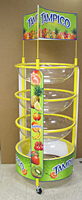 4-Tier Mobile Dumpbin with Clear Plastic Bowls and High Impact Graphics