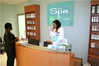 Acrylic Spa Signage Brushed Aluminum Standoffs and Brochures